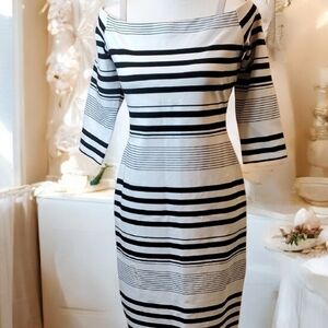 BOLD elements Black and White Striped Long Sleeve Dress